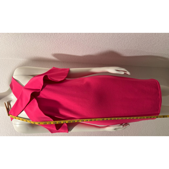Lulu's Bright Pink Summer Halter Dress Criss Cross Ruffle Sheath Sz M Medium - Picture 6 of 7